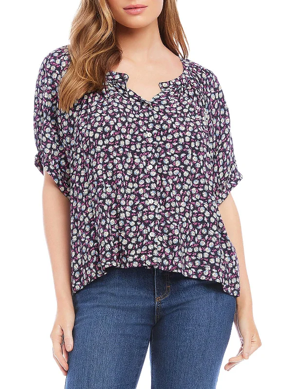 Save Big Womens Floral Button-Down Peasant Top