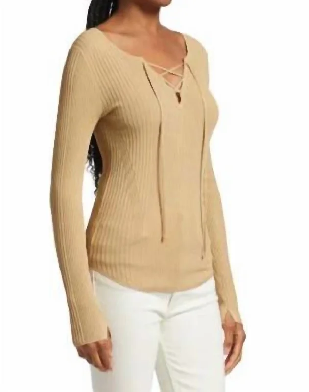 Trend Forward Threads Carrie Lace Up Vee Ls In Khaki