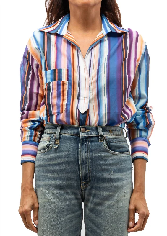 Fashion Forward Over The Head Pocket Shirt In Sunset Stripe