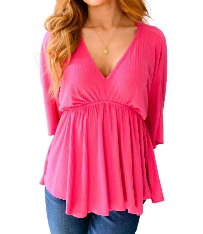 Chic And Trendy Storied Moments Draped Peplum Top In Fuchsia