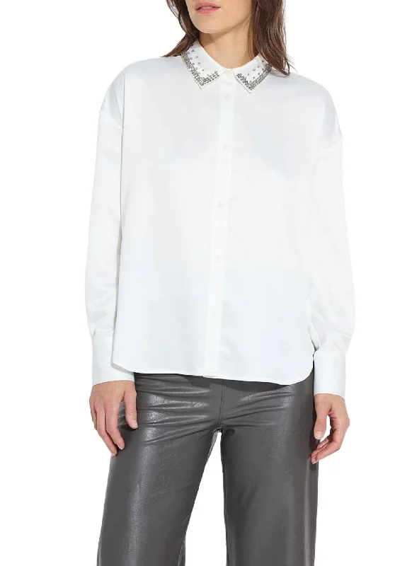 Unbeatable Deals Beaded Satin Shirt In Off White