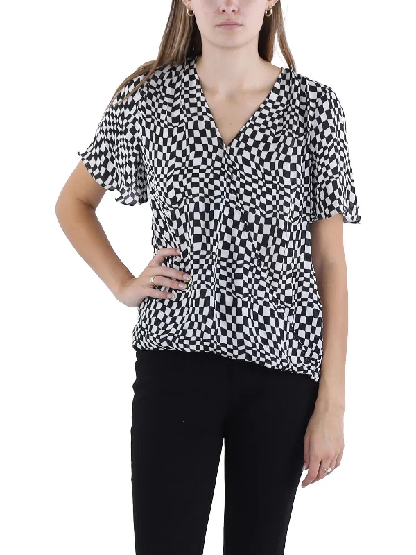 Vibrant Style Promotions Womens Checker Casual Wrap Top