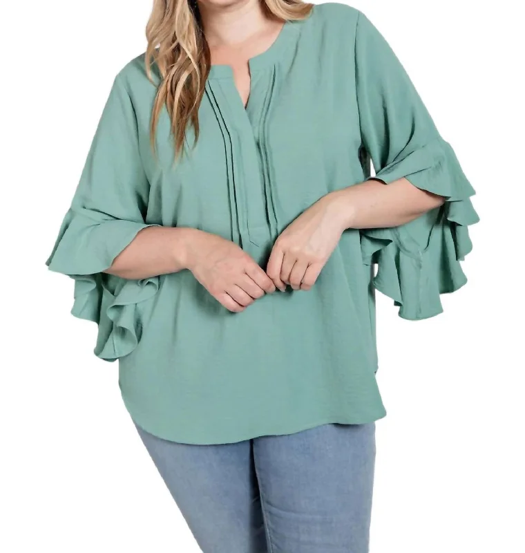 Chic Styles Gloria Ruffle Bell Sleeve Top In Teal