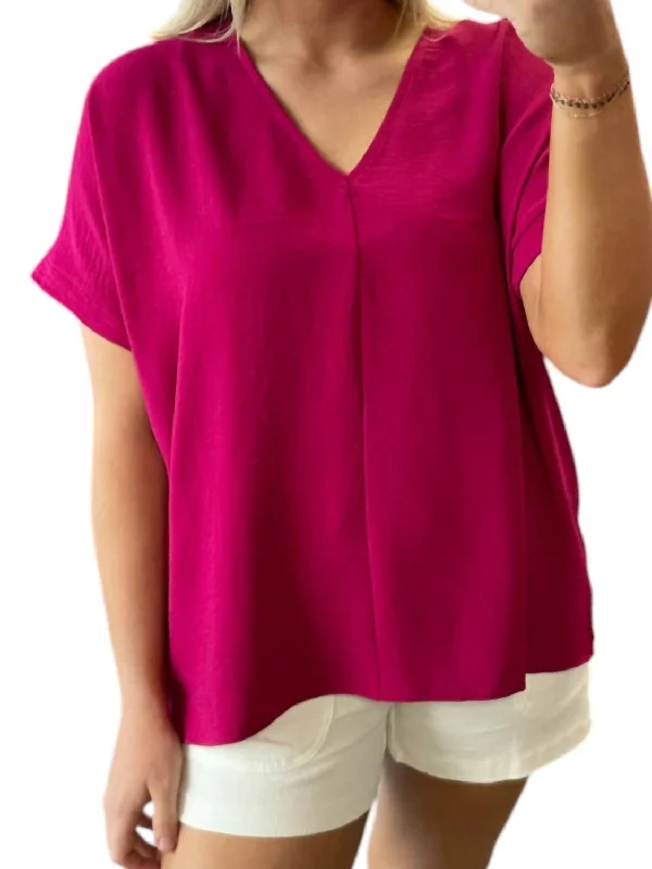 Trendy Street Style V-Neck Woven Top In Magenta