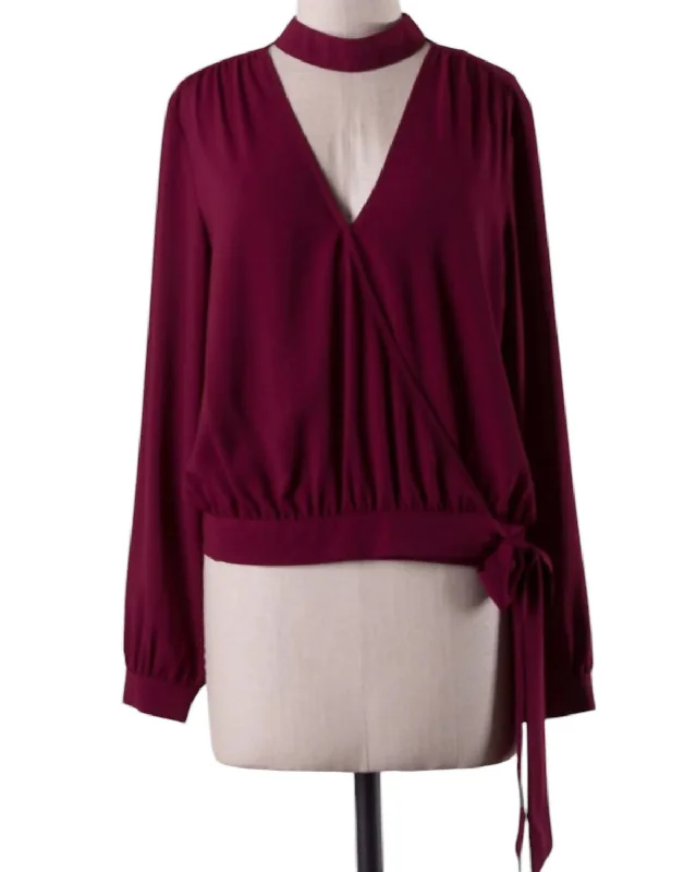 Style Without Limits Wrap Top With Choker In Wine