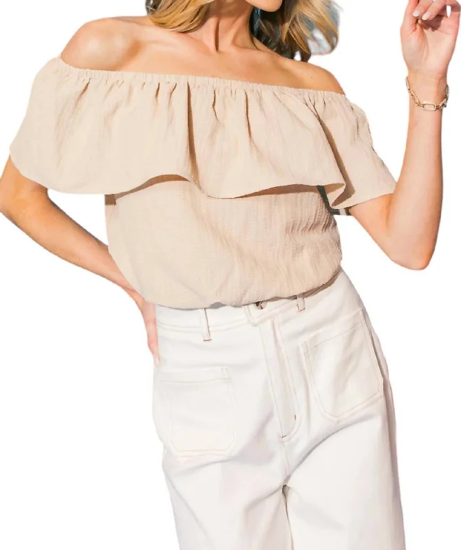 Sophisticated Street Style Offers Millie Off Shoulder Textured Top In Beige