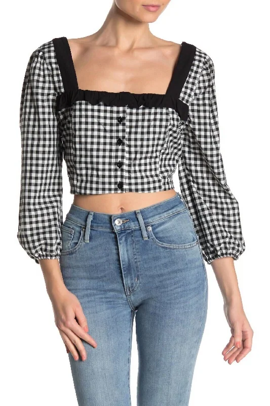 Additional Time-Limited Offers Crop Ruffled Gingham Top In Multicolor