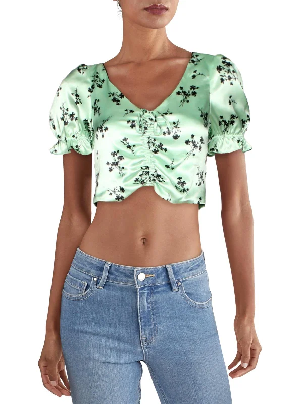 Sophisticated Street Style Offers Mona Womens Printed Ruched Top