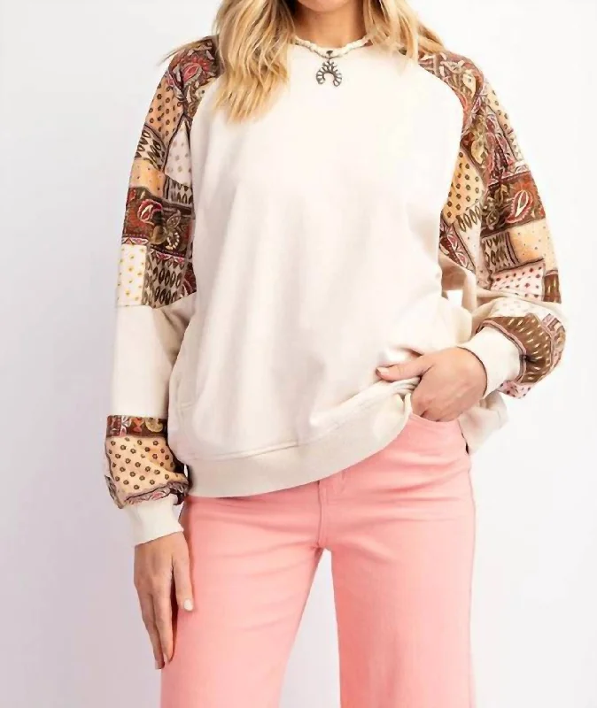 Clearance Event Mixed Sleeves Top In Khaki