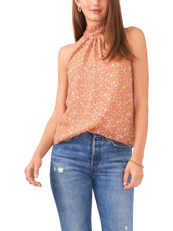 Seasonal Sale Womens Tie Neck Floral Halter Top