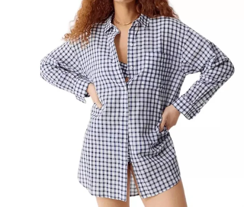 Trendy Women's Wear Collection Voile Cotton Beach Shirt In Blue/white