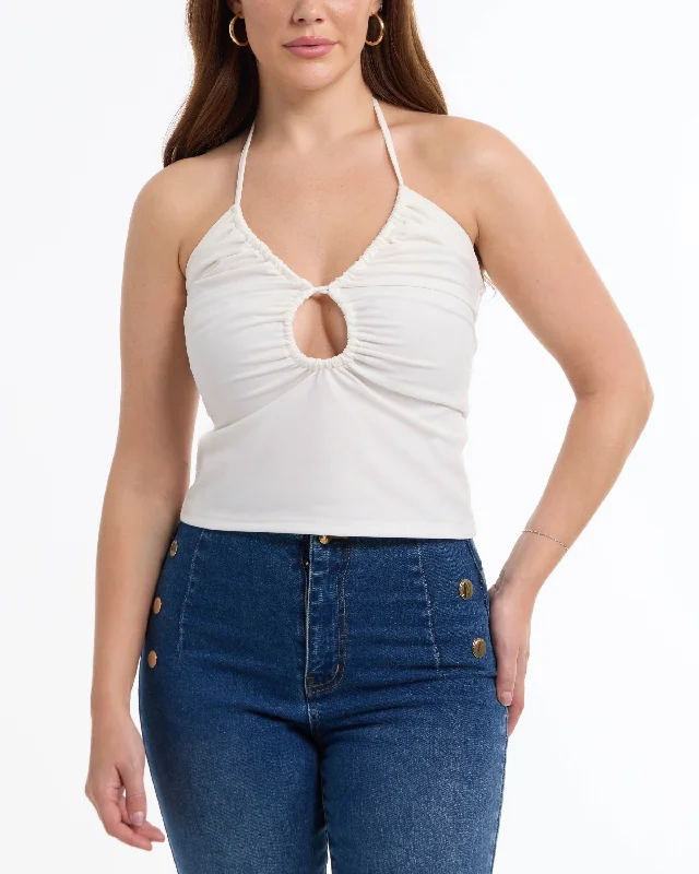 Discover Now BEBE Women's Multi Keyhole Halter Top