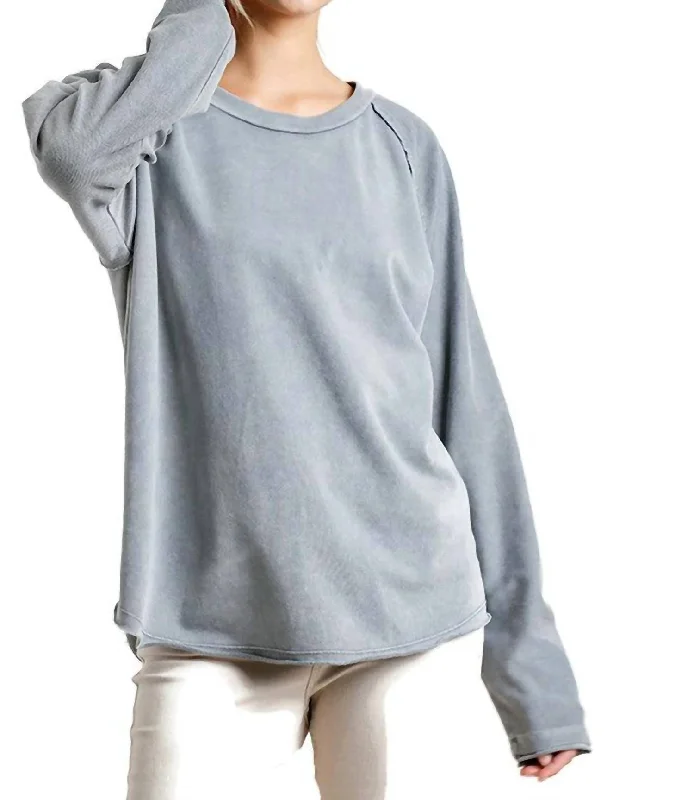 Luxe Style Discounts Mineral Washed Raw Hem Top In Grey