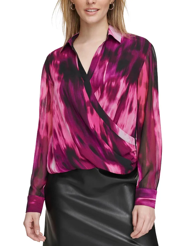 Classic Modern Offers Womens Chiffon Printed Wrap Top