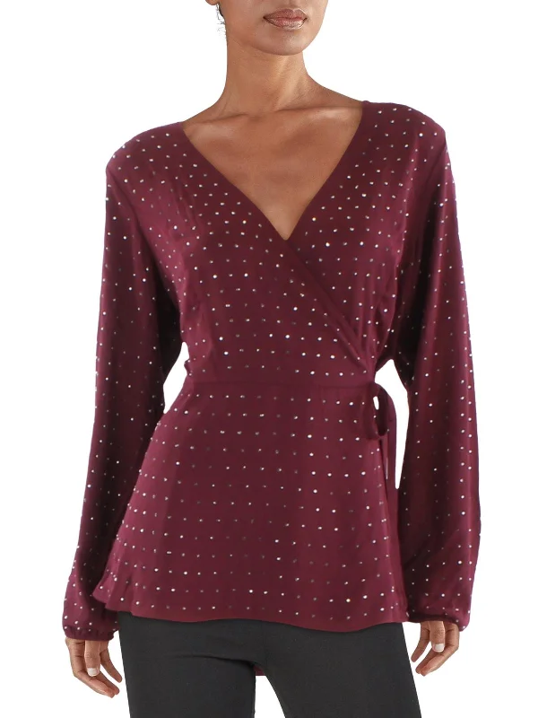 Find Your Unique Flair Plus Womens Side Tie Embellished Wrap Top