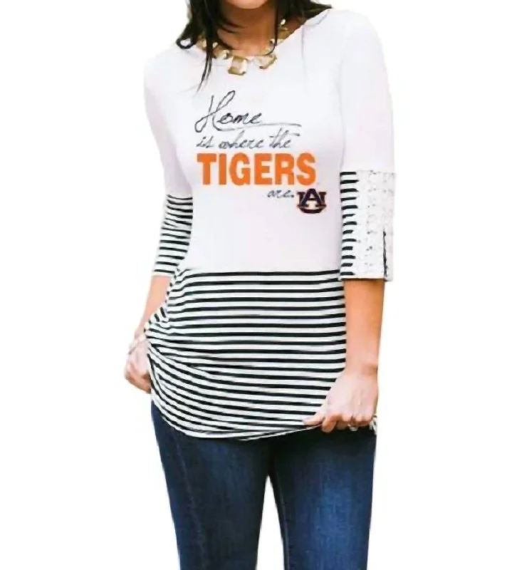 Buy More, Save More Auburn University Button-Lace Top In White