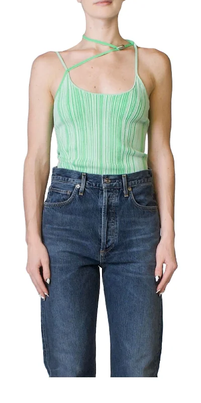 Stay Ahead In Style Asymmetric Singlet Top In Green/ivory