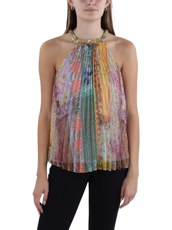 Limited Stock Alycia Womens Printed Chain Halter Top