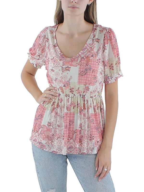 Fashionista Sale Womens Floral Print Scoop Neck Peplum Top