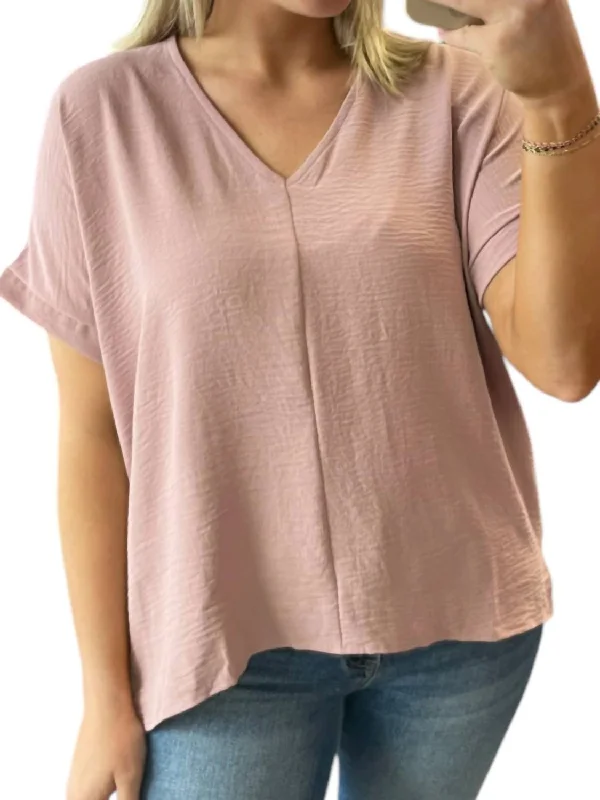 Elegant Fashion Offers V-Neck Woven Top In Rose Wood