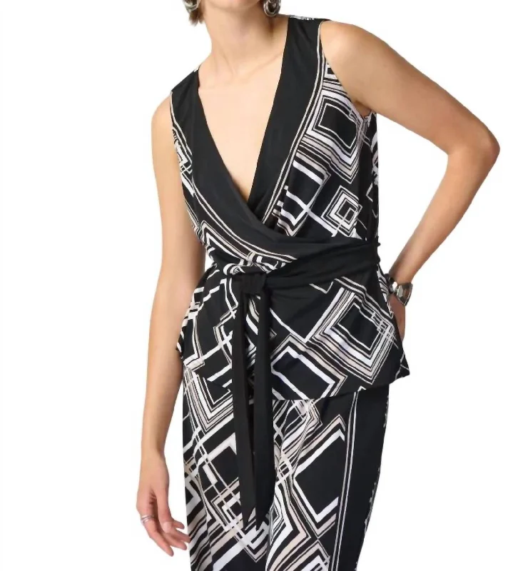 Season Sale Geometric Print Wrap Top In Black/multi