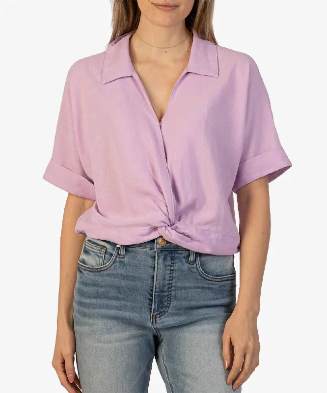 Hot Items Rebel Linen Blend Top In Lavender