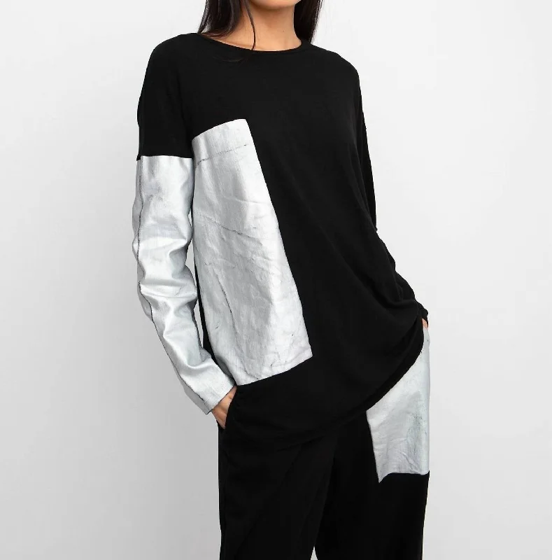 Save Big Jersey Patch Top In Black Silver