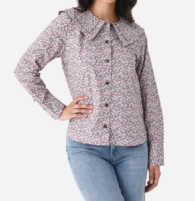 Comfort Meets Fashion Printed Cotton Double-Collar Shirt In Frost Gray