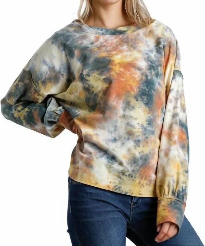 Edgy Fashion Deals Tie Dye Twisted Collar Top In Pumpkin