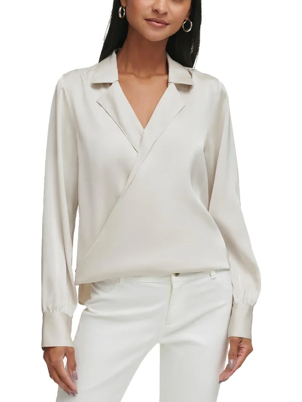 Final Sale Womens Satin Collar Wrap Top