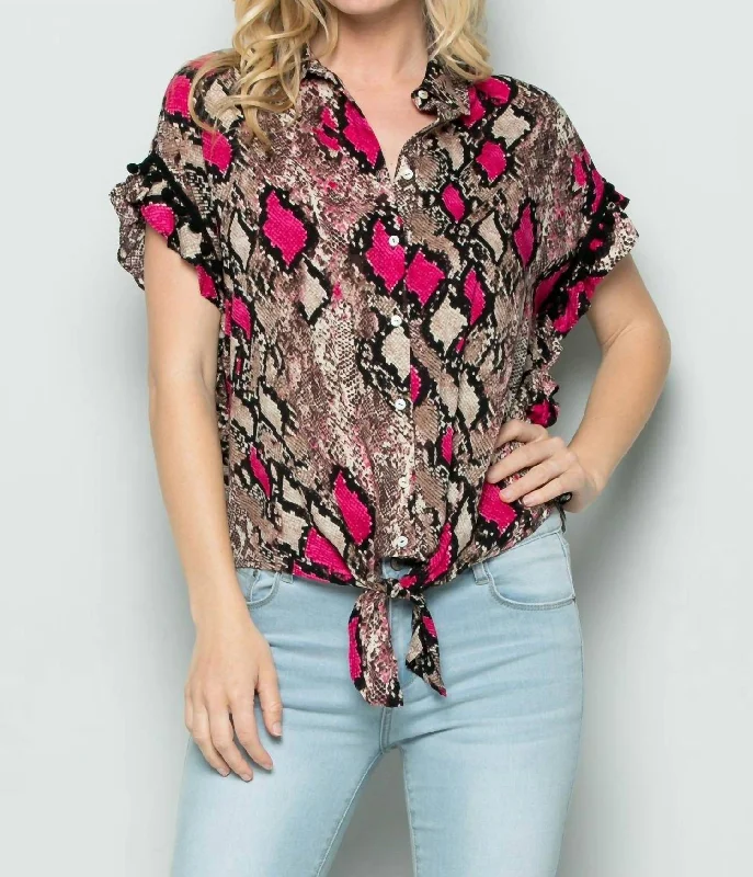 Limited Time Snake Skin Front Tie Top In Pink