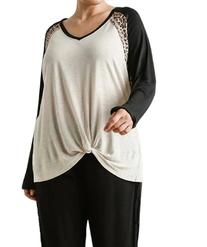 Seize Bargains Leopard Knot Top In Oatmeal/black