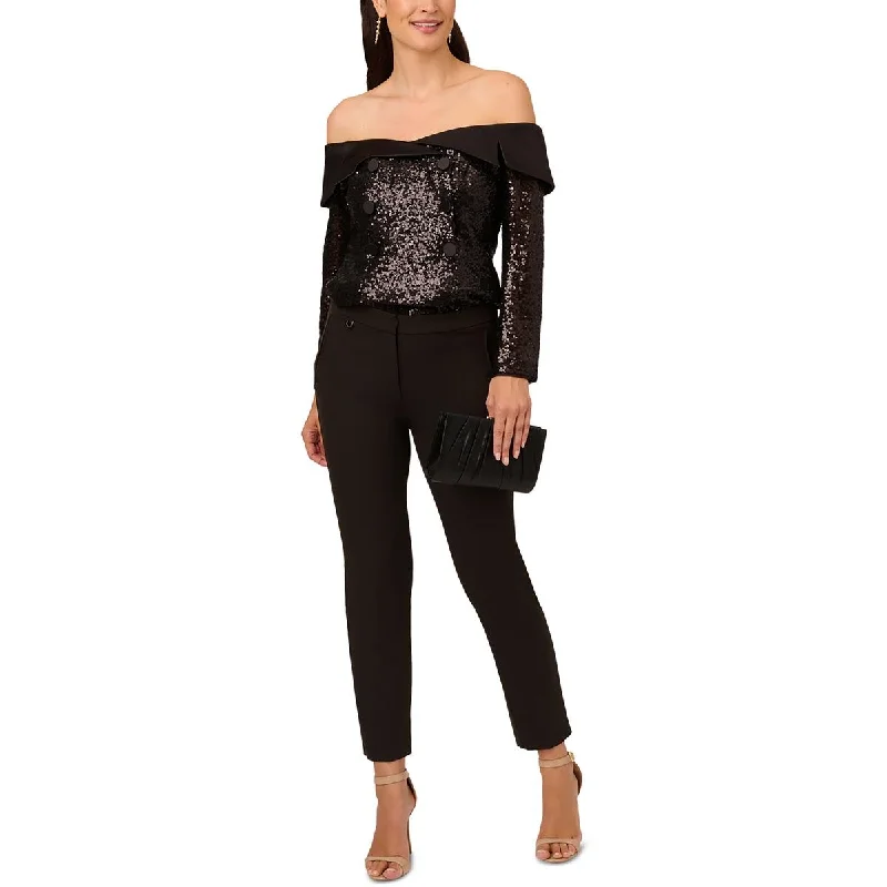 Stylish Statements Womens Tuxedo Top Sequinced Off The Shoulder