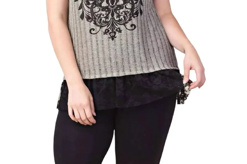 Stylish Savings Soft Ribbed Knit Embellished Top - Plus In Grey