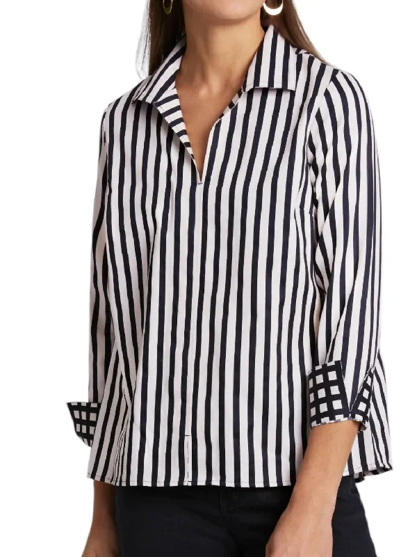 Trendy Street Style Agnes No Iron Stripe & Gingham Shirt In Black/white