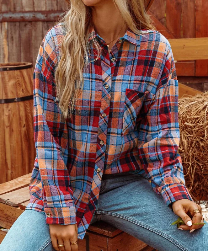 Feminine Luxe Style Sale Plaid Print Poose Vintage Shirt Top In Red