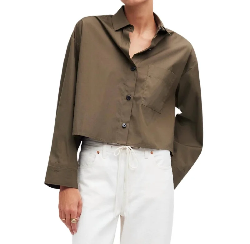 Comfortable Chic Straight-Hem Shirt In Faded Ivy