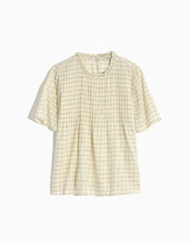 Seasonal Style Discounts Ruffle Collar Windowpane Pintuck Top In Ivory