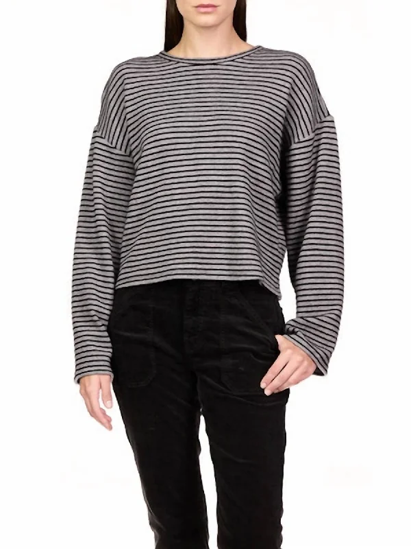 Crazy Discounts, Hurry Up Textured Ottoman Top In Heather Grey/black Stripe