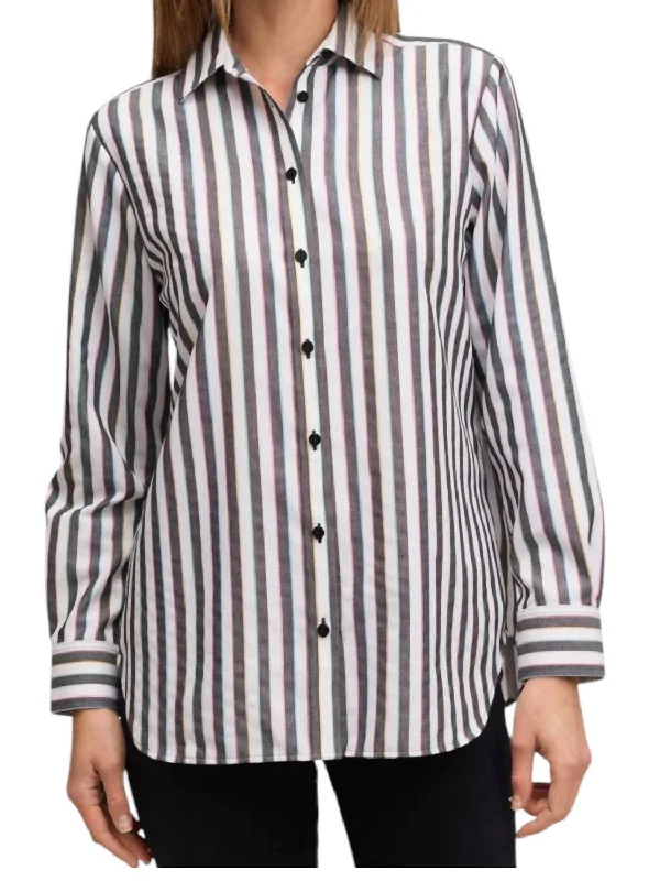 Chic Style Discounts Boyfriend No Iron Rainbow Lurex Stripe Shirt In Black/white