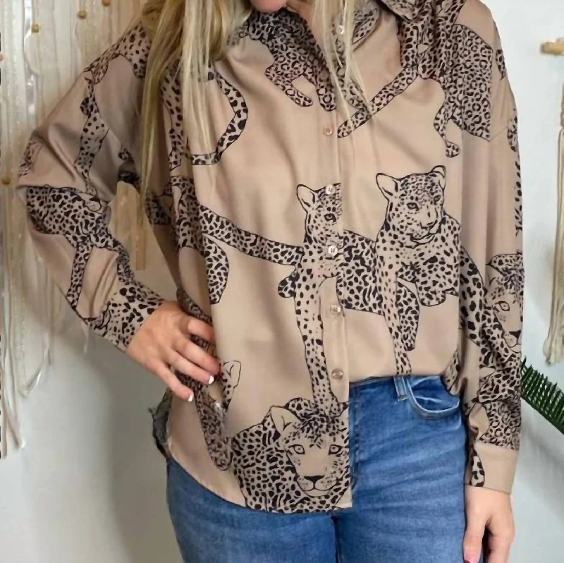 Unbeatable Prices Satin Leopard Button Up Top In Brown