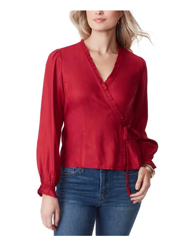 Fashion Forward Tanya Womens Ruffled Side Tie Wrap Top