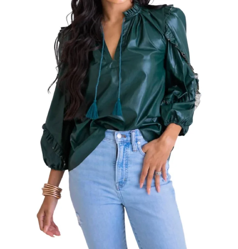 Sophisticated Fashion Pleather Ruffle Sleeve Top In Green