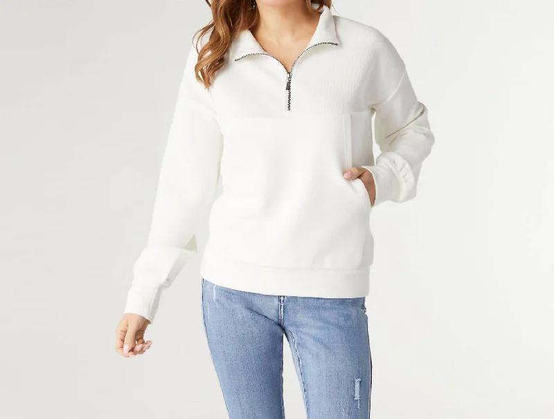 Classy Style Discounts Lyla Half-Zip Top With Side Pockets In White