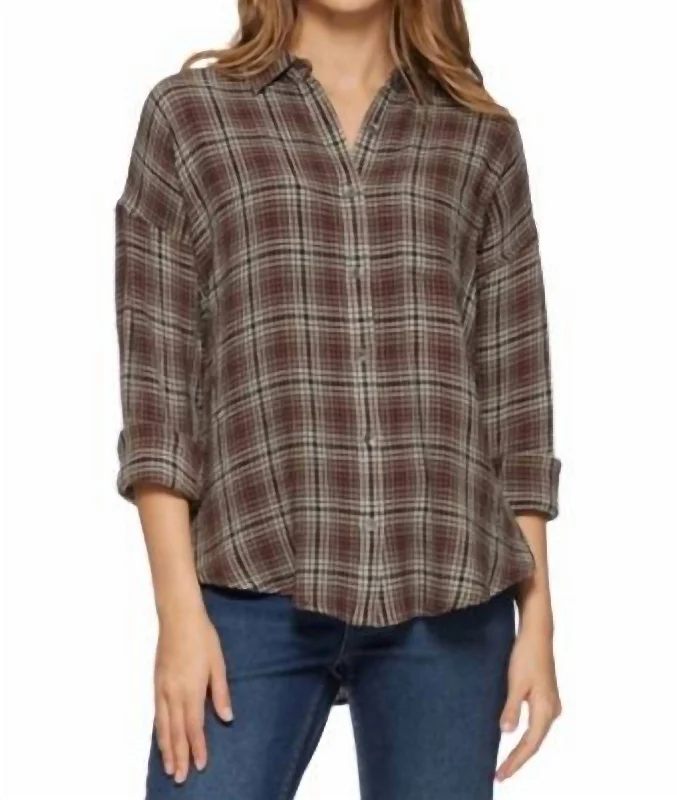 Hot Picks Paden Boyfriend Woven Shirt In Brown Multi