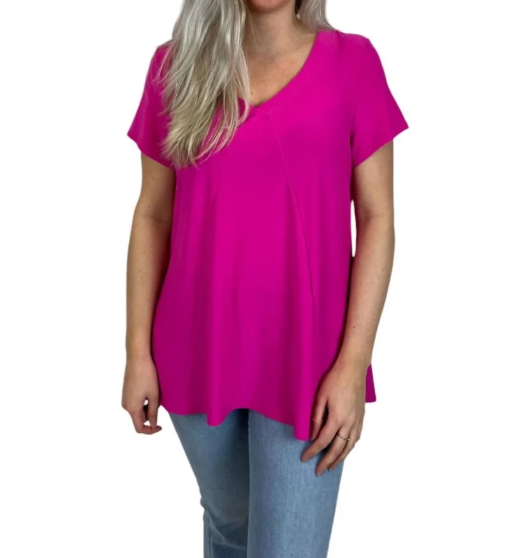 Romantic Chic Deals Loose Fit V-Neck Top In Ultra Pink