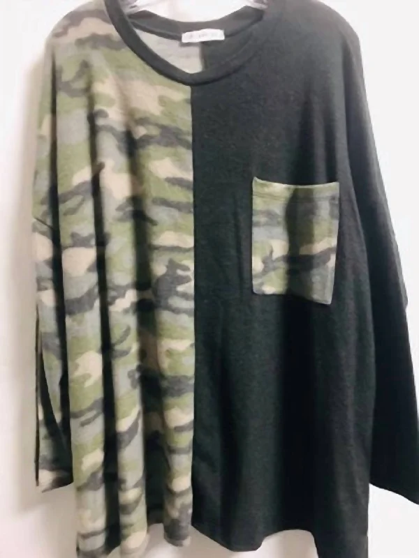 Vintage Style Deals Women's Double Trouble Camo Top In Black/camo