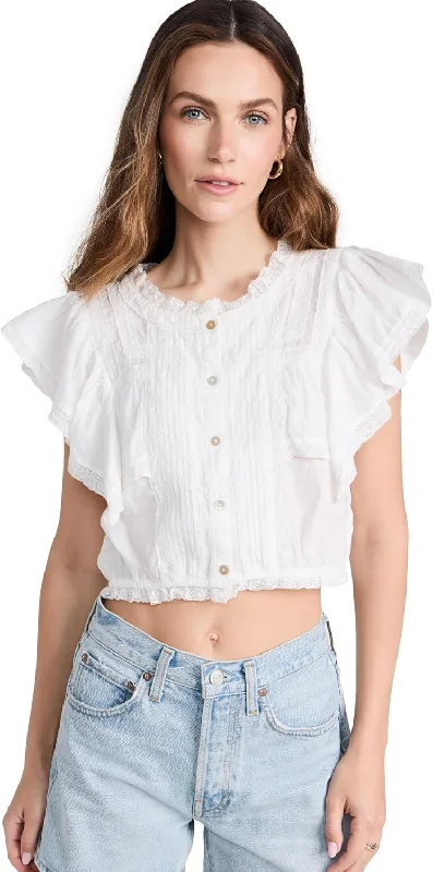 Unleash Your Fashion LoveShackFancy Women's Nora Top, Antique White