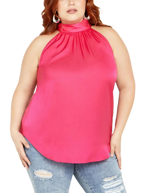 On-Trend Fashion Offers Plus Womens Halter Tie Back Shell