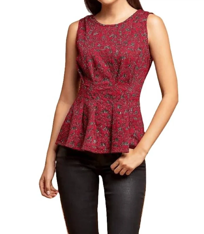 Chic And Edgy Metallic Peplum Top In Burgundymotif